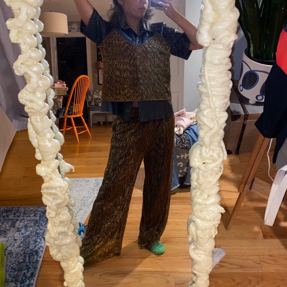 2 piece urban outfitters shimmer gold pleated set